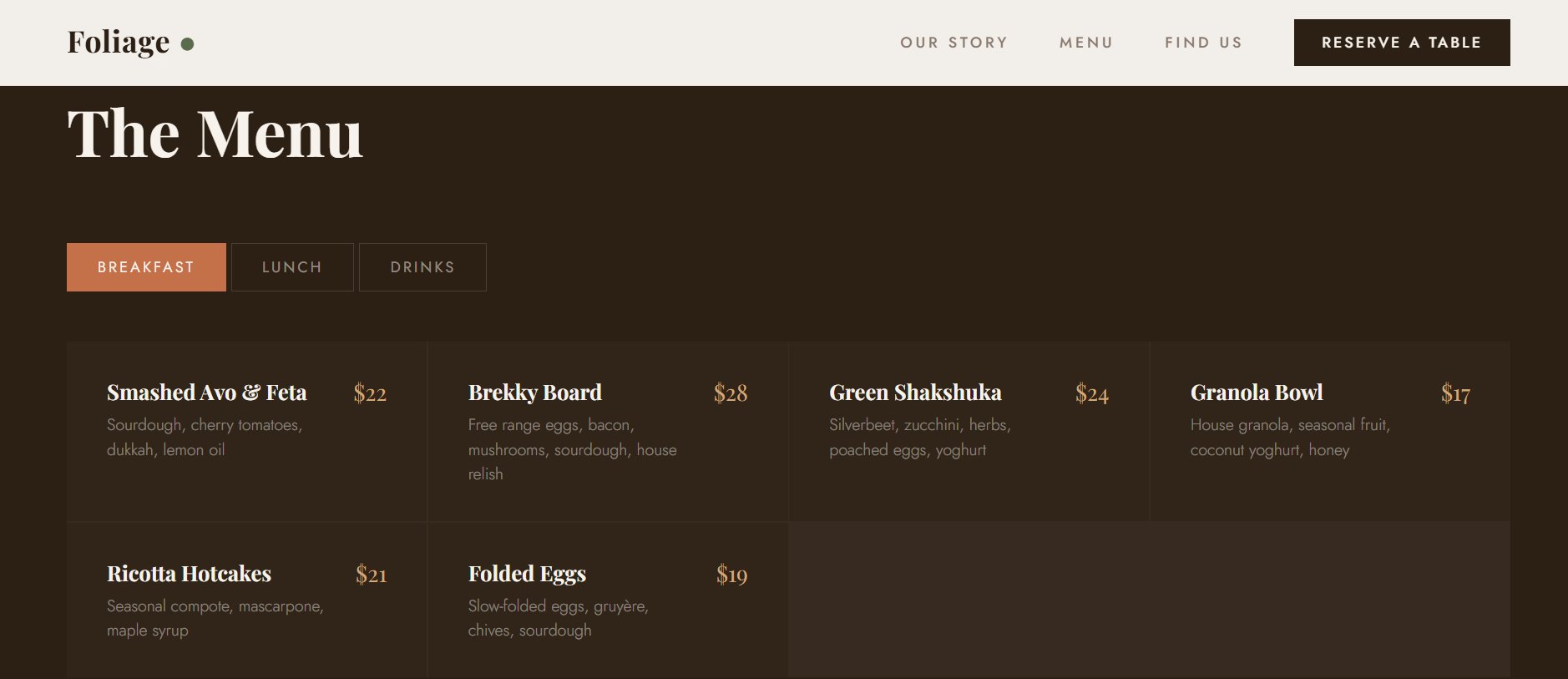 Cafe menu